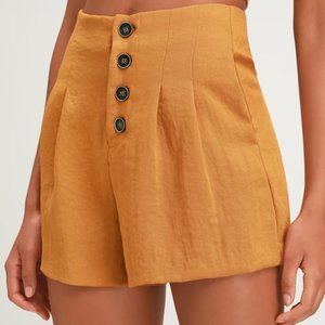 Camel Brown Button-Up Shorts